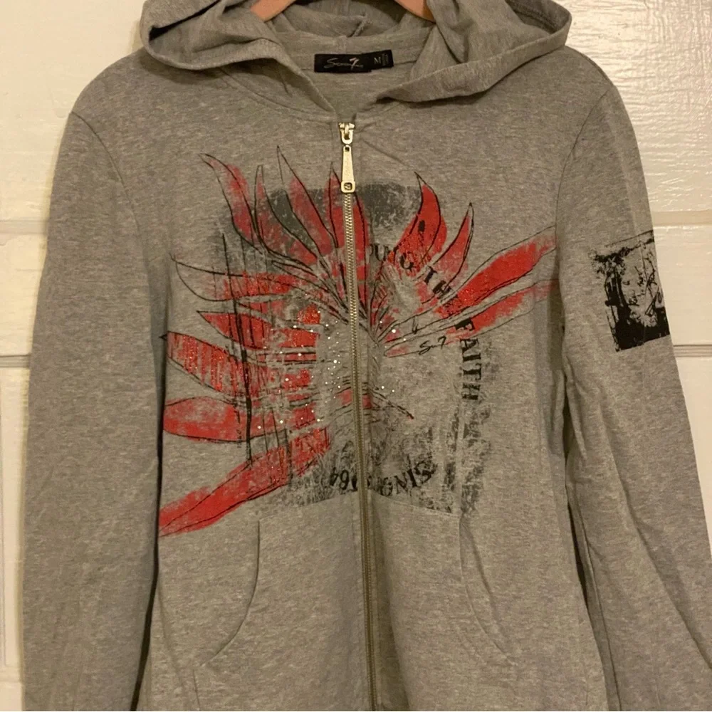 Seven7 Y2K Grey Jogger Set Size M/L bootcut pants & matching hoodie